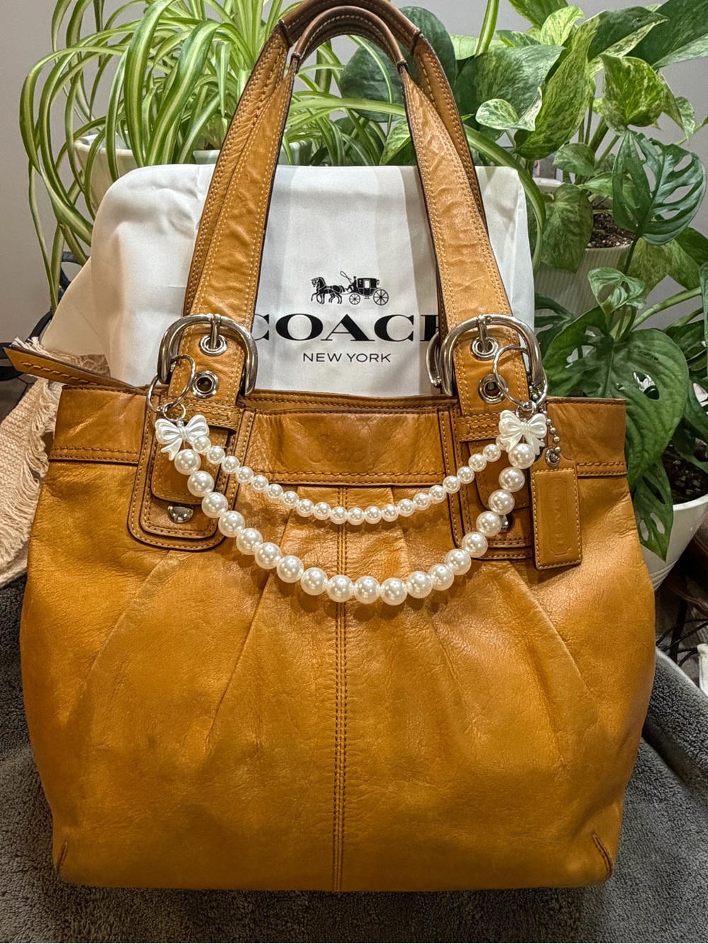 COACH Y2K SoHo pleated tote or shoulder bag in mustard